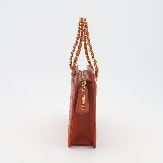 Chanel Vintage Small Matelasse Orange Caviar Leather Top Handle Bag