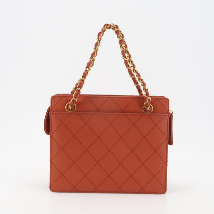 Chanel Vintage Small Matelasse Orange Caviar Leather Top Handle Bag