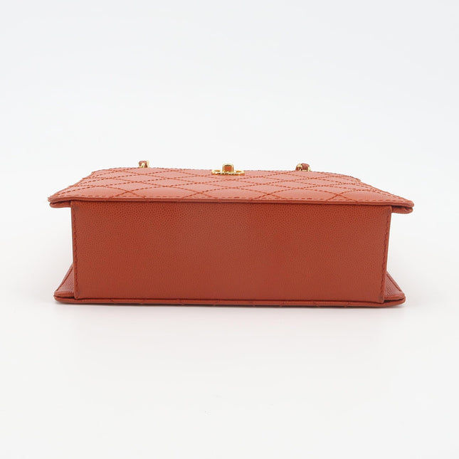 Chanel Vintage Small Matelasse Orange Caviar Leather Top Handle Bag