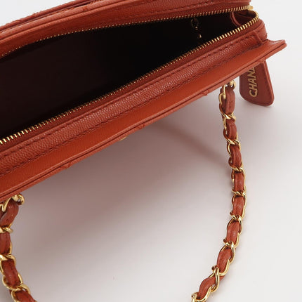 Chanel Vintage Small Matelasse Orange Caviar Leather Top Handle Bag