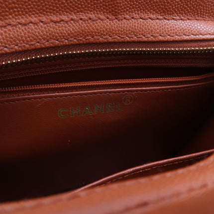 Chanel Vintage Small Matelasse Orange Caviar Leather Top Handle Bag