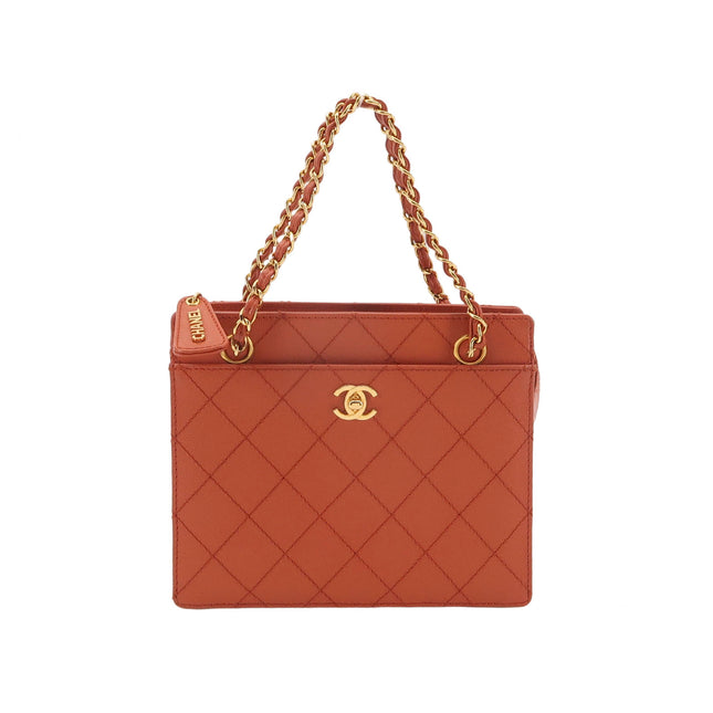 Chanel Vintage Small Matelasse Orange Caviar Leather Top Handle Bag