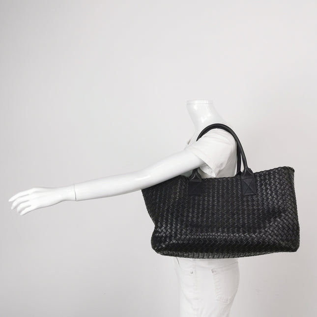 Bottega Veneta Cabat Large Intreccio Leather Tote Bag Black 40cm