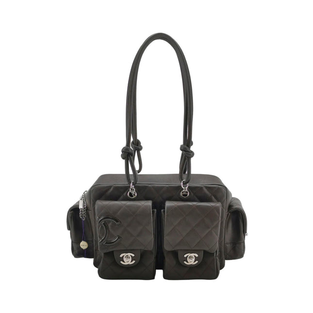 Chanel Cambon Multi-pocket Ligne Reporter Bag Medium Dark Brown Calfskin Leather