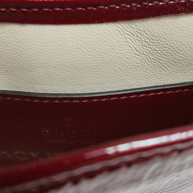 Gucci Jackie 1961 Mini Notte Burgundy Ancora Red Patent Leather Gold Chain Strap Crossbody Bag