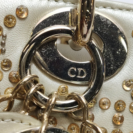 Lady Dior Mini Gold Calfskin Leather with Crystals Gold Hardware 2020