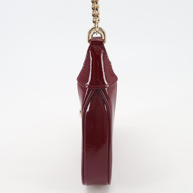 Gucci Jackie 1961 Mini Notte Burgundy Ancora Red Patent Leather Gold Chain Strap Crossbody Bag