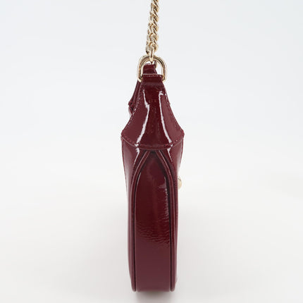 Gucci Jackie 1961 Mini Notte Burgundy Ancora Red Patent Leather Gold Chain Strap Crossbody Bag