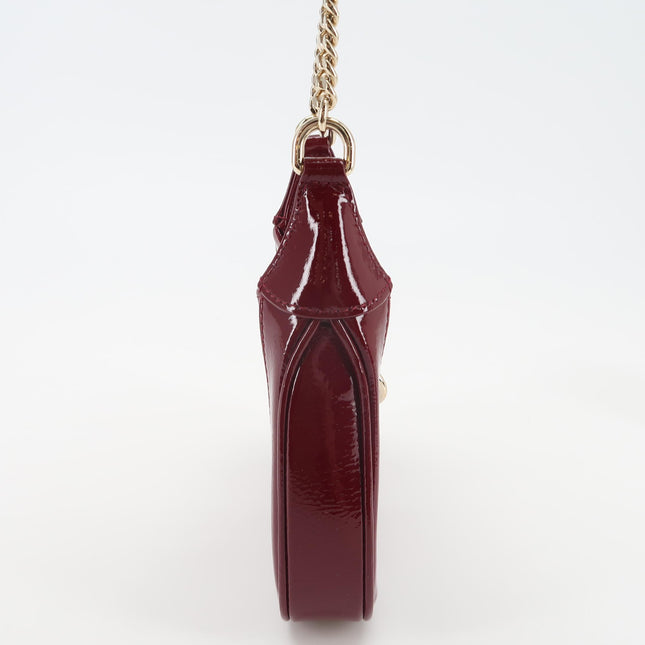 Gucci Jackie 1961 Mini Notte Burgundy Ancora Red Patent Leather Gold Chain Strap Crossbody Bag