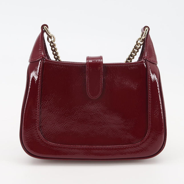 Gucci Jackie 1961 Mini Notte Burgundy Ancora Red Patent Leather Gold Chain Strap Crossbody Bag