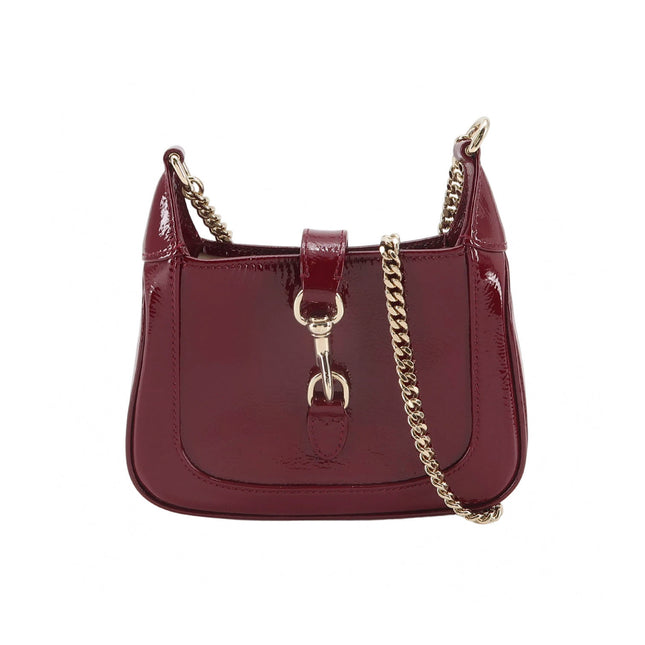 Gucci Jackie 1961 Mini Notte Burgundy Ancora Red Patent Leather Gold Chain Strap Crossbody Bag