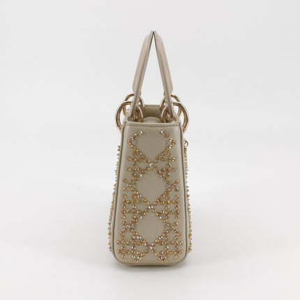 Lady Dior Mini Gold Calfskin Leather with Crystals Gold Hardware 2020