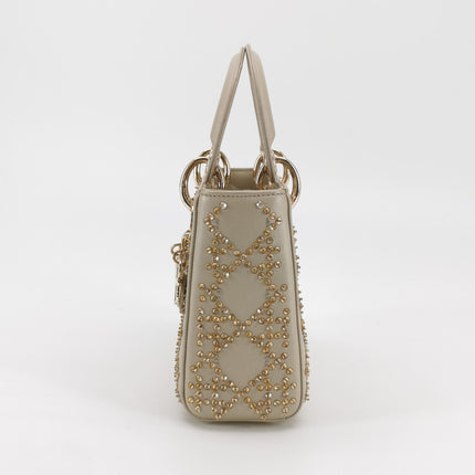 Lady Dior Mini Gold Calfskin Leather with Crystals Gold Hardware 2020