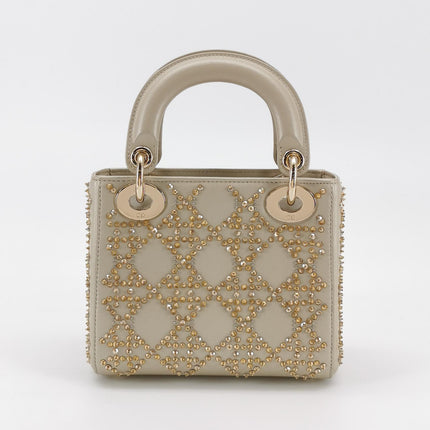 Lady Dior Mini Gold Calfskin Leather with Crystals Gold Hardware 2020