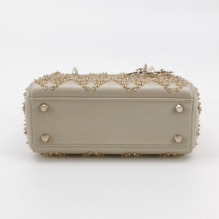 Lady Dior Mini Gold Calfskin Leather with Crystals Gold Hardware 2020