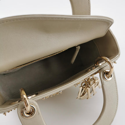 Lady Dior Mini Gold Calfskin Leather with Crystals Gold Hardware 2020