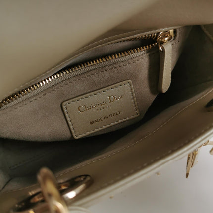 Lady Dior Mini Gold Calfskin Leather with Crystals Gold Hardware 2020