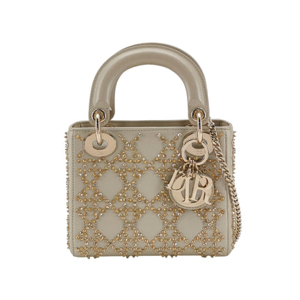 Lady Dior Mini Gold Calfskin Leather with Crystals Gold Hardware 2020-Luxbags