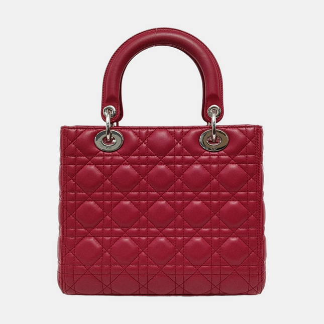Lady Dior Medium Red Lambskin Leather Gold Hardware Leather Strap