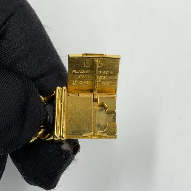 CHANEL Vintage PREMIERE Watch Small Black Leather and 24KT Yellow Gold Plated