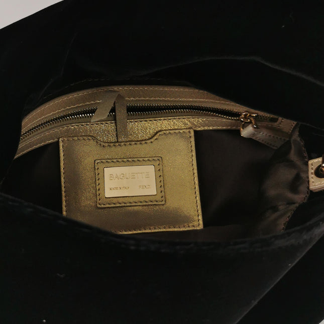 Fendi Baguette Vintage Rare Black Velvet with Gold Metal Tassles