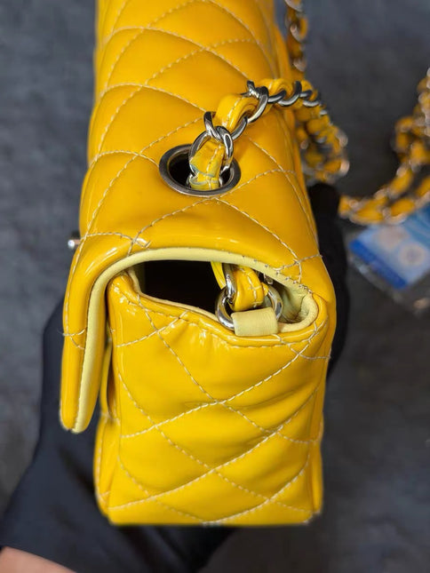 Chanel Classic Flap Rectangular Mini Yellow Patent Leather Silver Hardware, 2014-2015