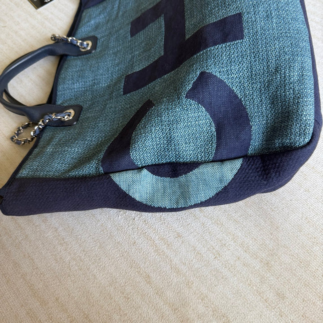 Chanel Deauville Tote Medium Navy Denim Top Handle