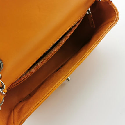 Chanel Classic Flap Mini Orange Patent Leather Silver Hardware