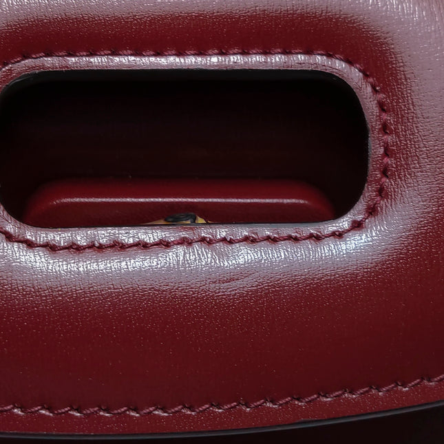 Gucci Bamboo 1947 Small Ancora Red Burgundy Calfskin Leather Top Handle Bag