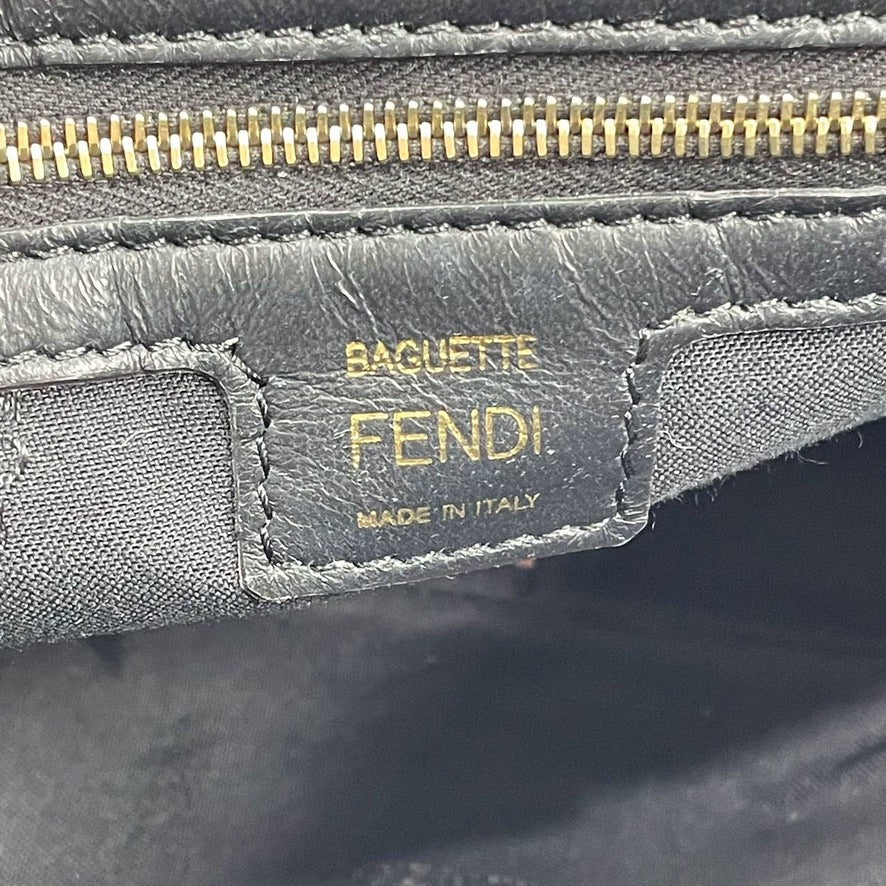 Sold Fendi Baguette Black Leather 3D FF Motif Crossbody bag Large