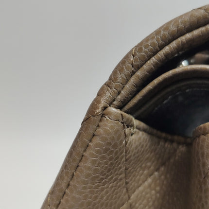 Chanel Classic Flap Jumbo 2012 Coffee Brown Caviar Leather Double Flap Silver Hardware