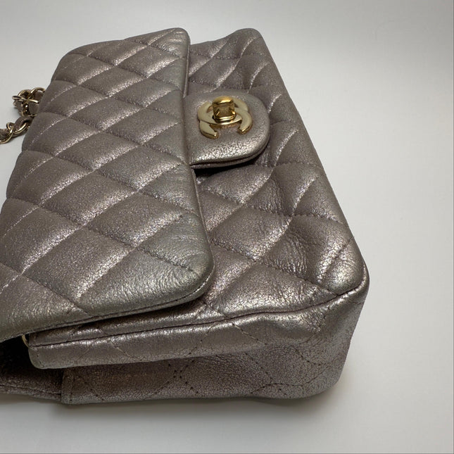 Chanel Classic Flap Mini Metallic Pink Lambskin Leather Gold Hardware