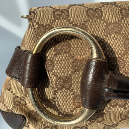 Sold Iconic 2003 Gucci Horsebit 1955 Cloth Black Monogram Shoulder bag