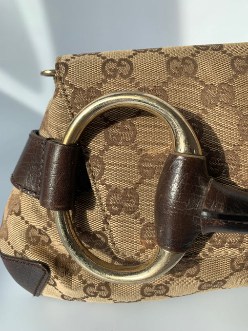 Sold Iconic 2003 Gucci Horsebit 1955 Cloth Black Monogram Shoulder bag