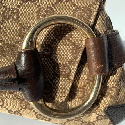 Sold Iconic 2003 Gucci Horsebit 1955 Cloth Black Monogram Shoulder bag