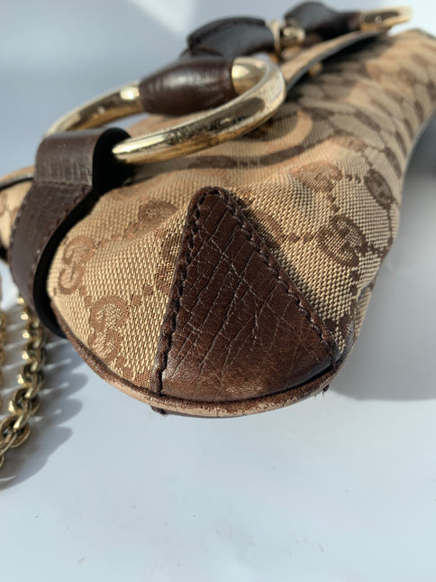 Sold Iconic 2003 Gucci Horsebit 1955 Cloth Black Monogram Shoulder bag