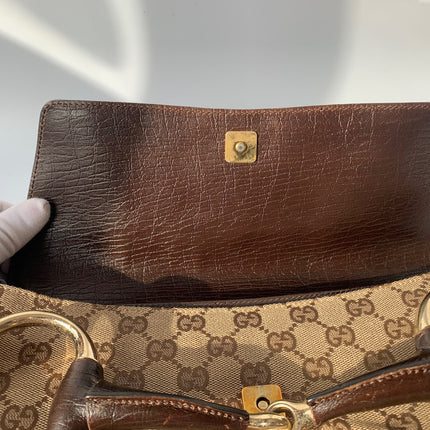 Sold Iconic 2003 Gucci Horsebit 1955 Cloth Black Monogram Shoulder bag