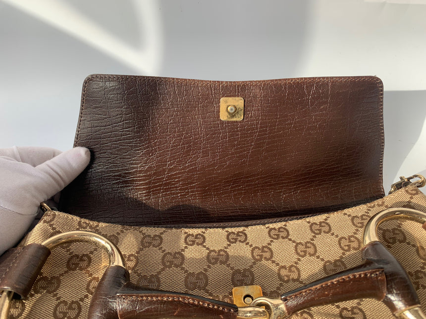 Sold Iconic 2003 Gucci Horsebit 1955 Cloth Black Monogram Shoulder bag