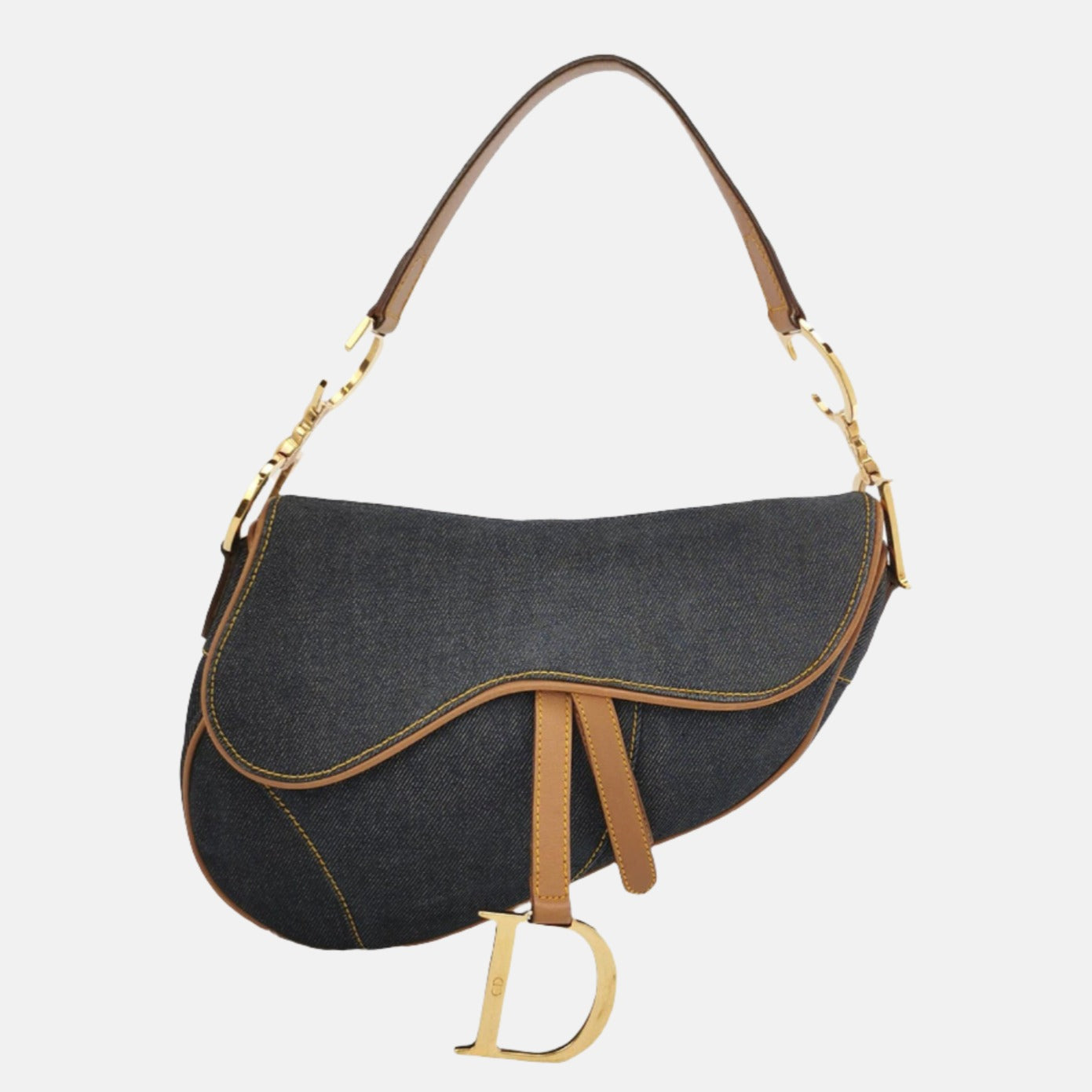 Dior Saddle 2001 Navy Denim with Beige Leather Trim Shoulder Bag-Luxbags