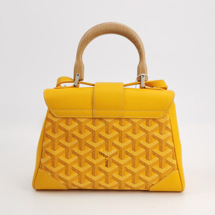 Goyard Saigon Mini Yellow Canvas and Leather Wooden Top Handle Crossbody Bag