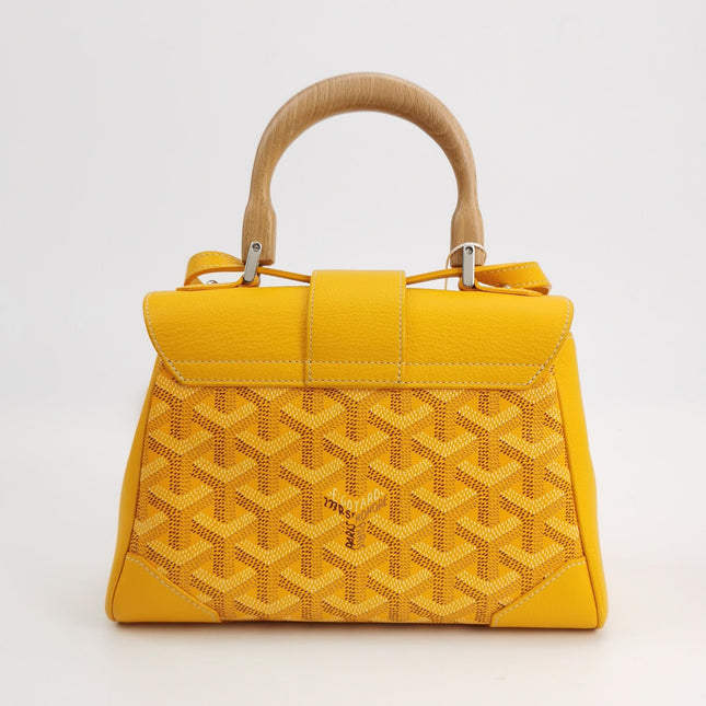 Goyard Saigon Mini Yellow Canvas and Leather Wooden Top Handle Crossbody Bag