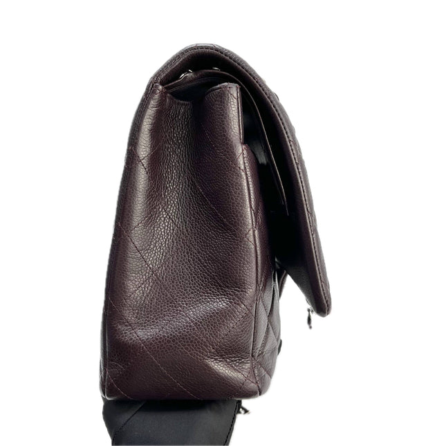 Chanel Classic Flap Jumbo Purple Caviar Leather Double Flap Silver Hardware