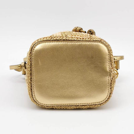 Fendi Mon Tresor Mini Bucket Bag Gold Raffia Thread and Leather Crossbody Bag