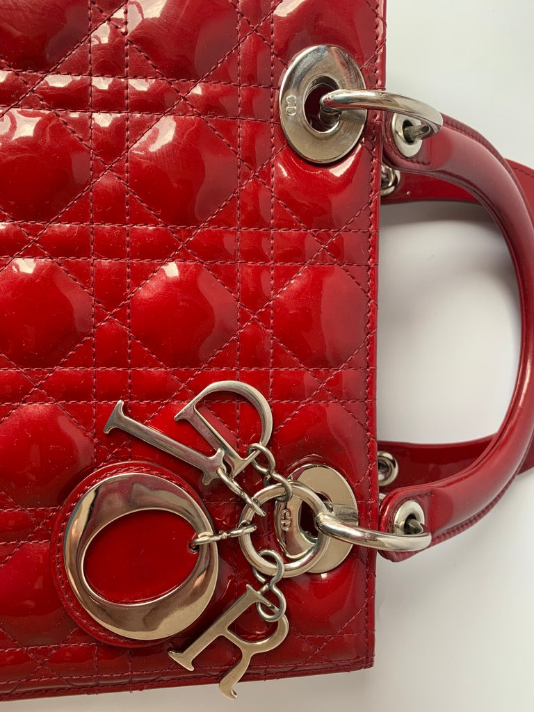 Sold Lady Dior Medium Bag Red Patent Leather