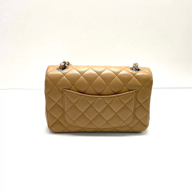 Chanel Classic Flap Rectangular Mini Beige Lambskin Silver Hardware