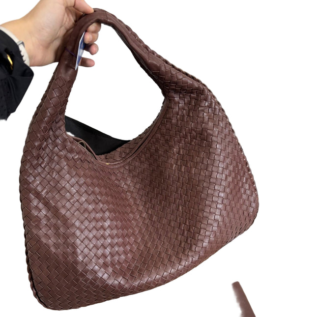Bottega Veneta Veneta Hobo Intrecciato Chocolate Brown Medium Lambskin Leather 45-48cm-Luxbags