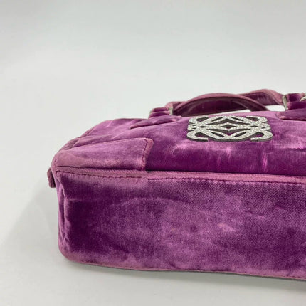 Loewe Amazona 19 Mini Handbag in Purple Velvet with Crystal Logo