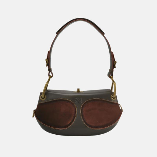 Loewe Shoulder Bag Suede and Leather Dark Brown-Luxbags