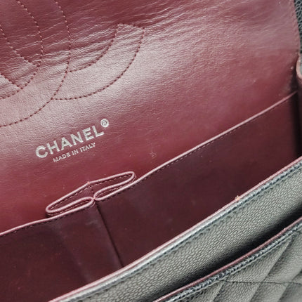 Chanel Classic Flap Jumbo Black Caviar Leather Double Flap Silver Hardware