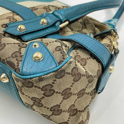 Gucci Horsebit Boston Bowling Handbag Monogram Canvas Blue Leather